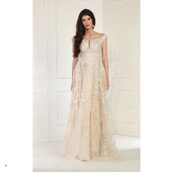 Champagne Gala Sweetheart Off The Shoulder Sheath Dress By Royal Queen RQ8000